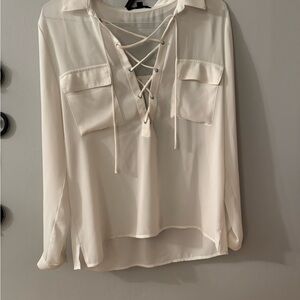 Active USA Cream Lace-Up Blouse